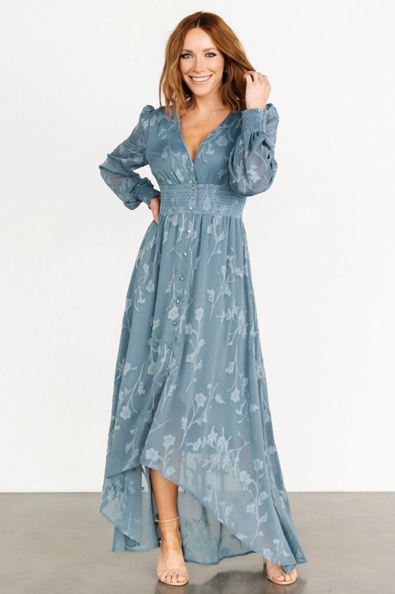 Mayfair High Low Maxi Dress | Slate Blue sold by Baltic Born