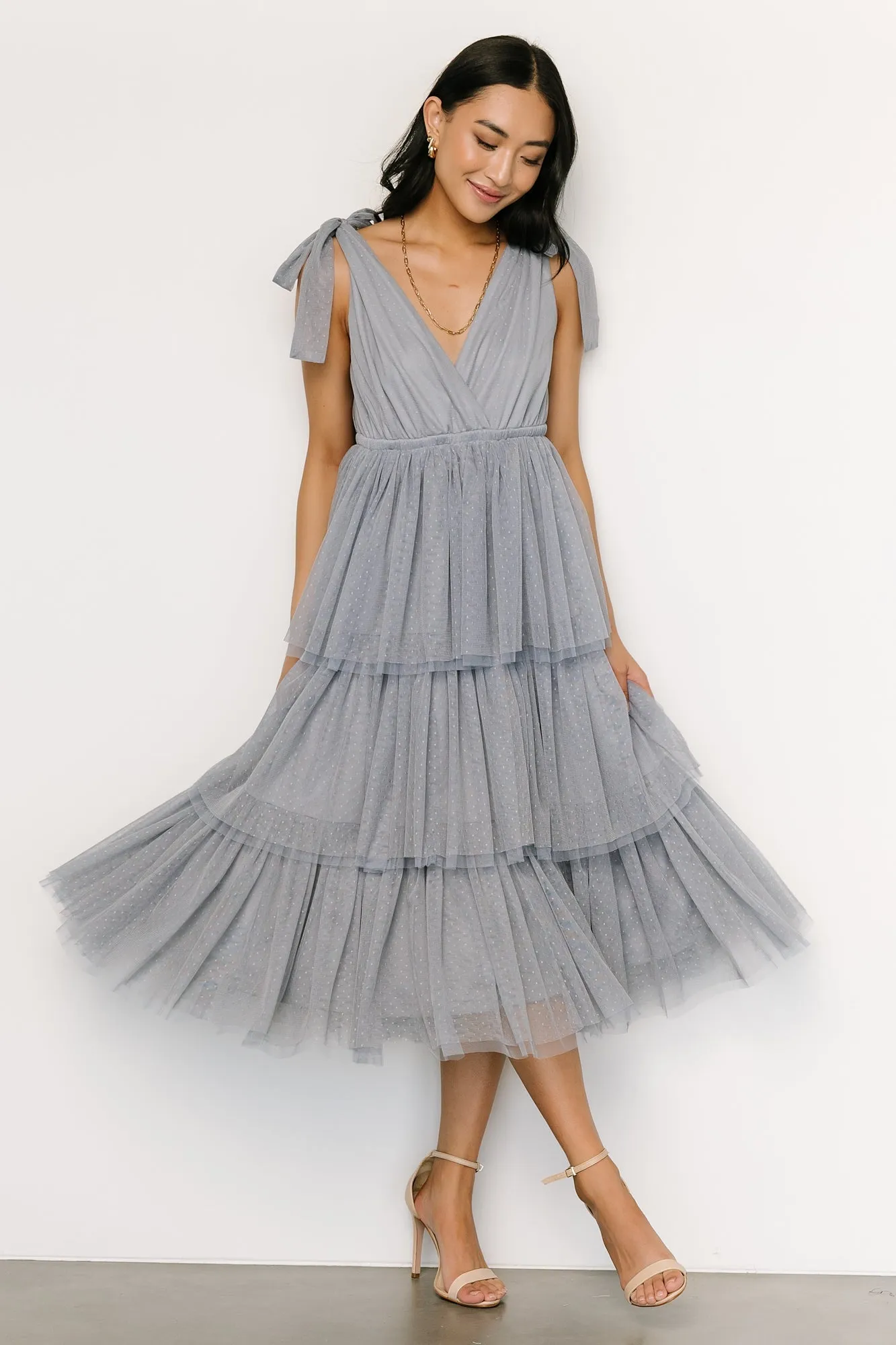 Tessa Tiered Tulle Tank Dress | Slate Blue sold by Baltic Born product image thumbnail 4