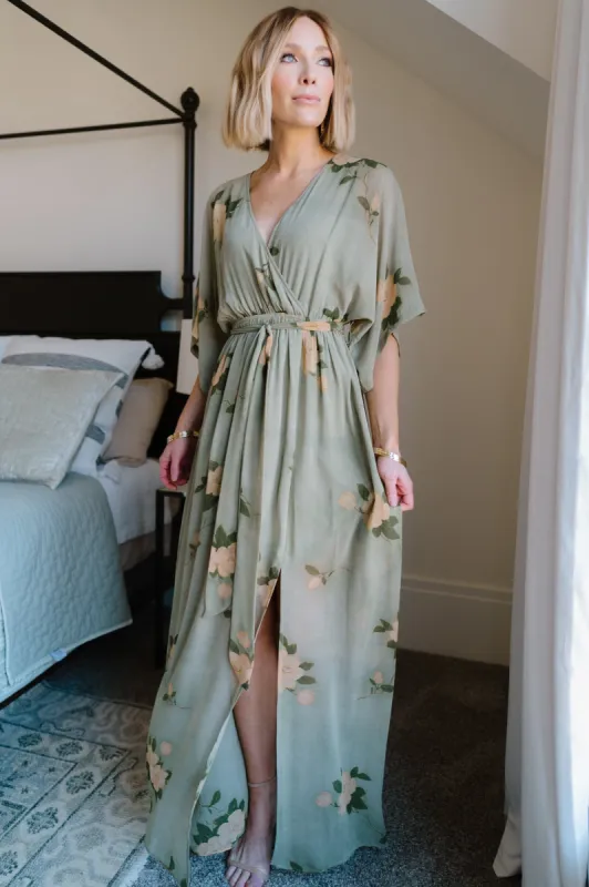 Kia Kimono Maxi Dress | Olive Floral sold by Baltic Born