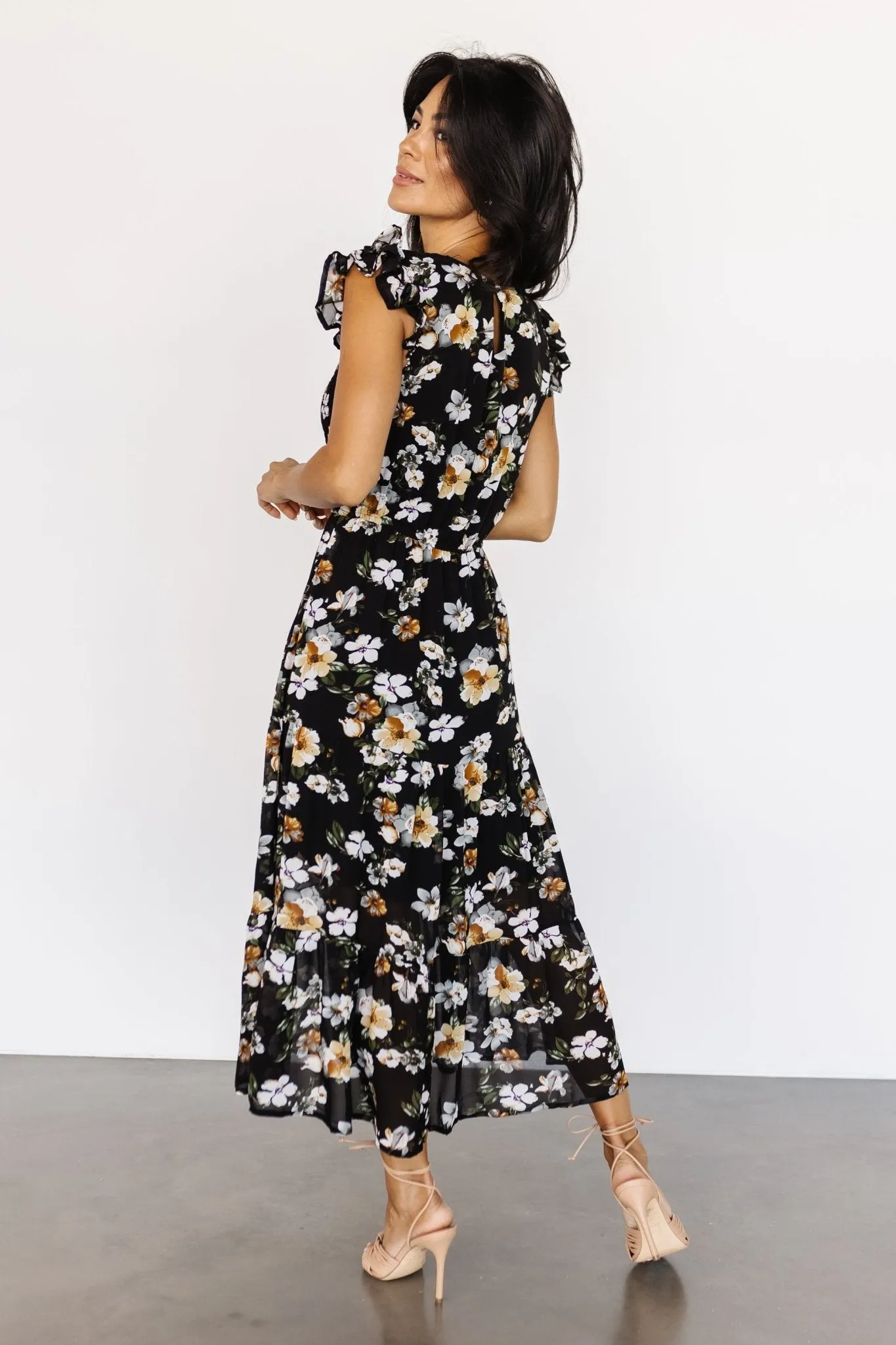 Kenna Smocked Midi Dress | Black Floral sold by Baltic Born product image thumbnail 4