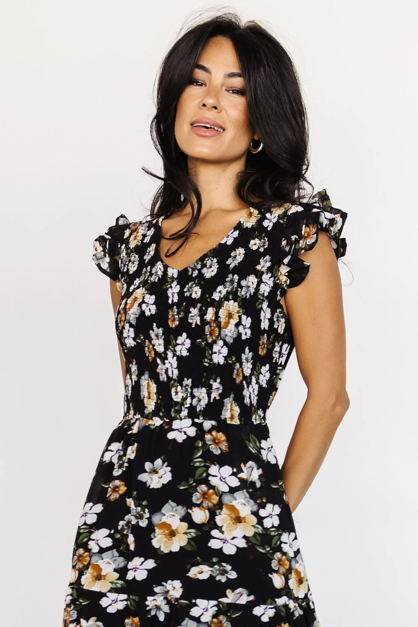 Kenna Smocked Midi Dress | Black Floral sold by Baltic Born product image thumbnail 2
