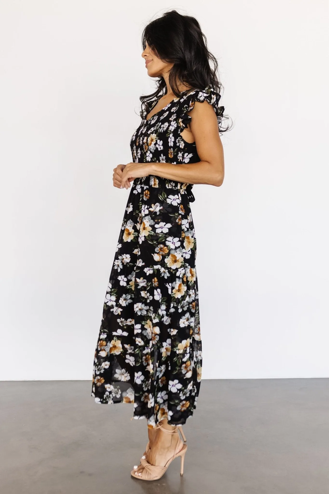 Kenna Smocked Midi Dress | Black Floral sold by Baltic Born product image thumbnail 5