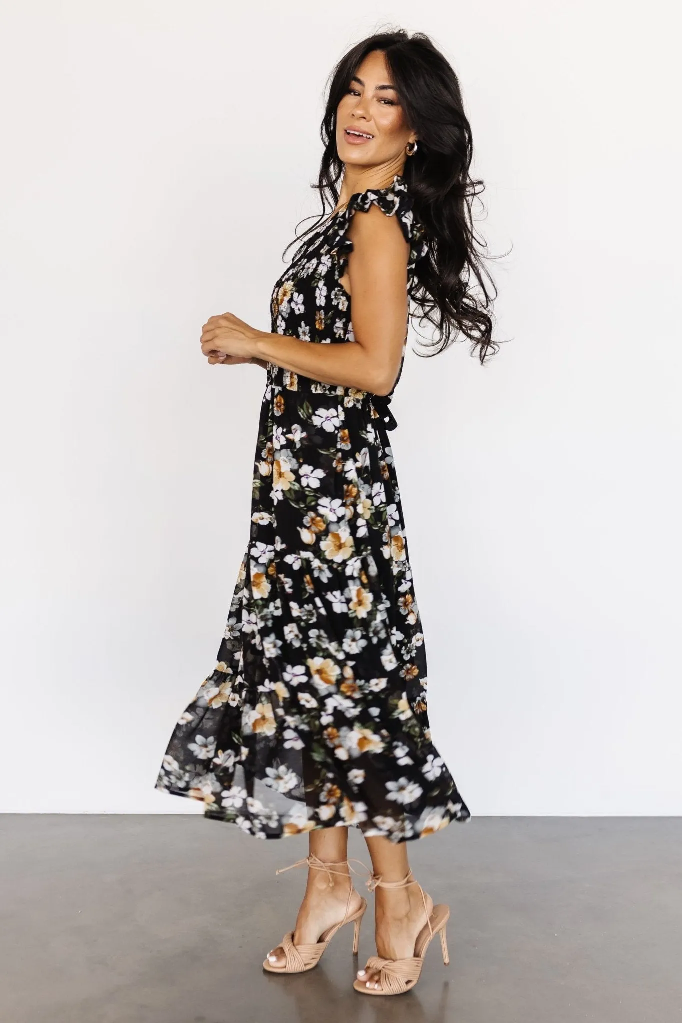Kenna Smocked Midi Dress | Black Floral sold by Baltic Born product image thumbnail 3