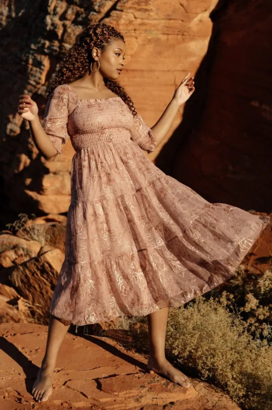 Fabian Jacquard Midi Dress | Mauve + Gold sold by Baltic Born