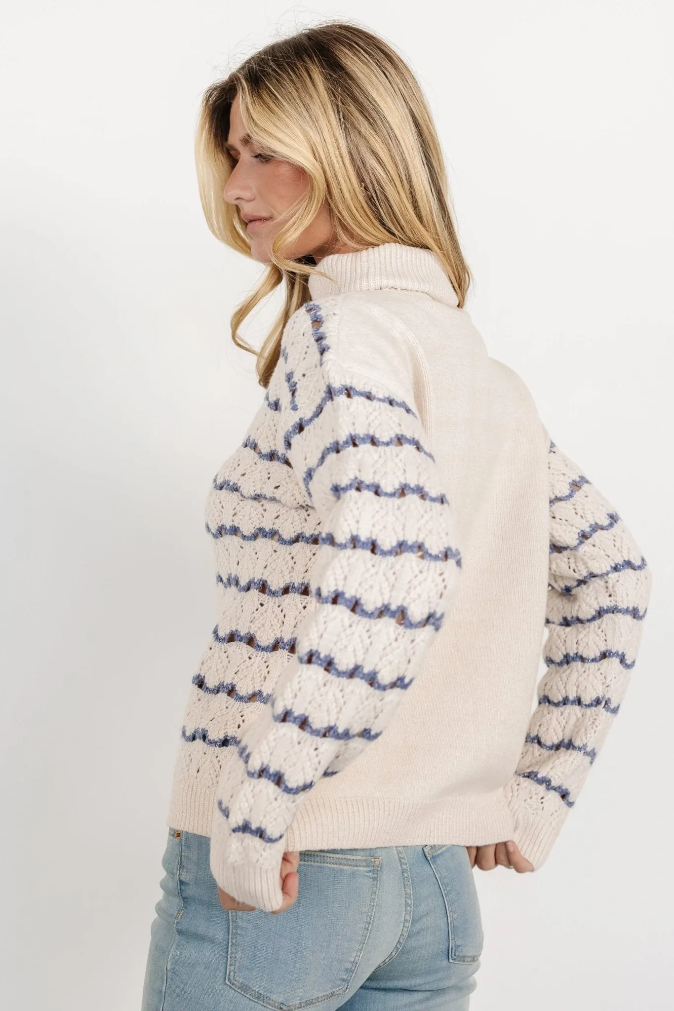 Hollis Knit Sweater | Ivory + Blue sold by Baltic Born product image thumbnail 3