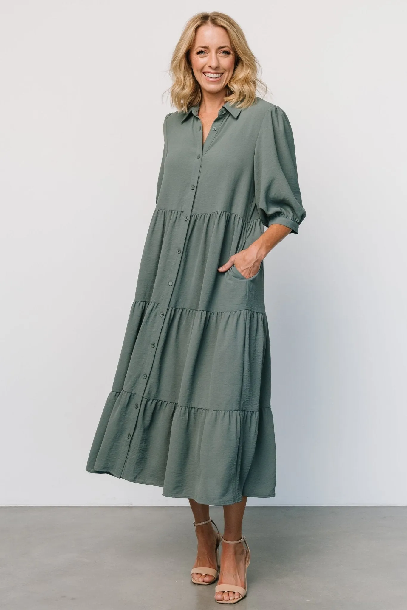 Sandy Button Tiered Dress | Jade sold by Baltic Born product image thumbnail 4