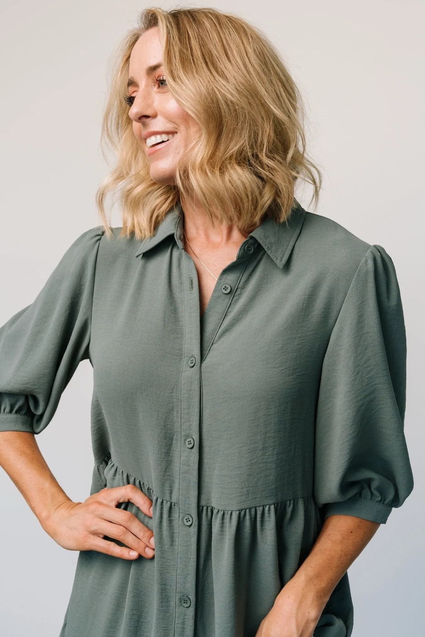 Sandy Button Tiered Dress | Jade sold by Baltic Born product image thumbnail 2