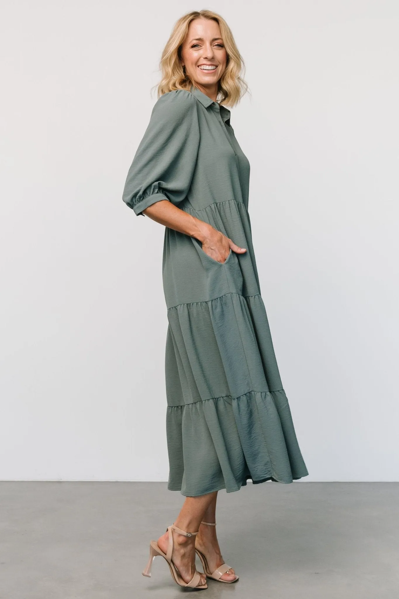 Sandy Button Tiered Dress | Jade sold by Baltic Born product image thumbnail 3