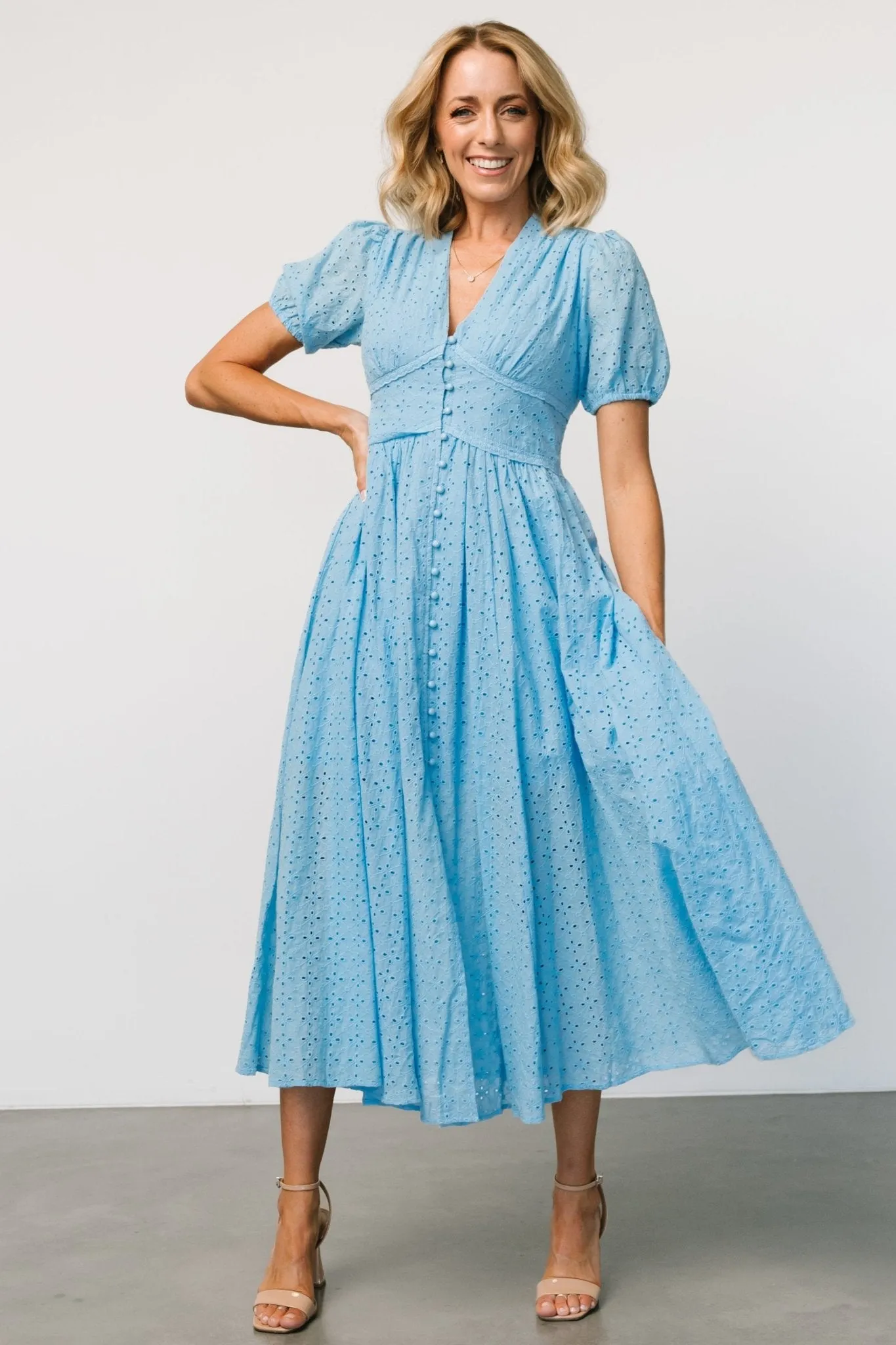 Esther Eyelet Midi Dress | Blue sold by Baltic Born product image thumbnail 4