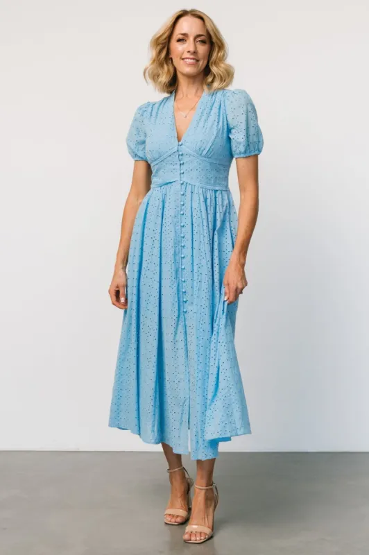 Esther Eyelet Midi Dress | Blue sold by Baltic Born