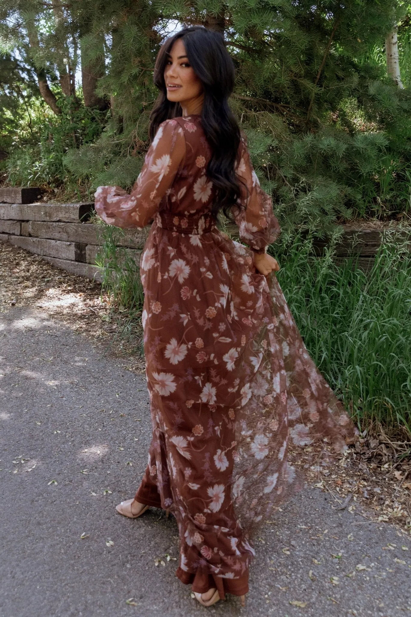 Layla Tulle Maxi Dress | Chestnut Floral sold by Baltic Born product image thumbnail 3
