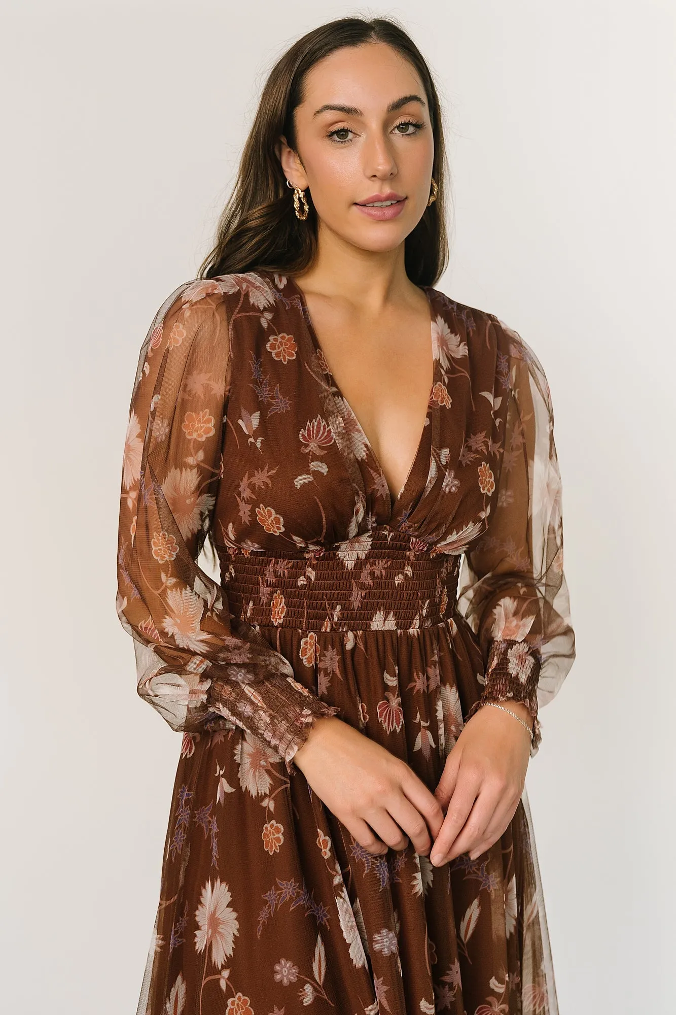 Layla Tulle Maxi Dress | Chestnut Floral sold by Baltic Born product image thumbnail 4