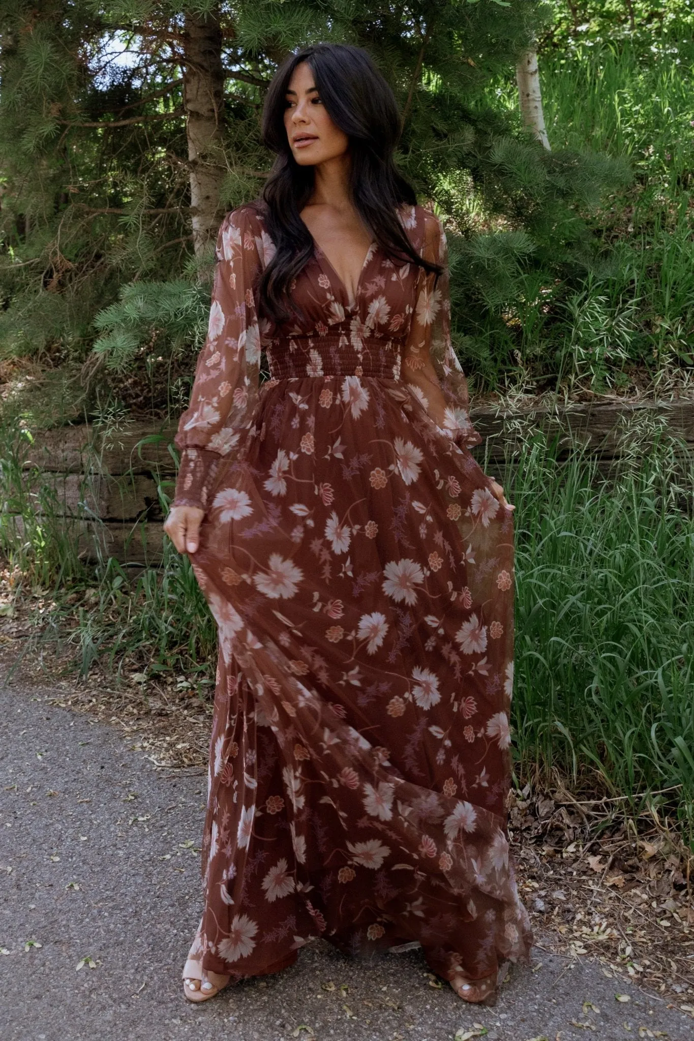Layla Tulle Maxi Dress | Chestnut Floral sold by Baltic Born