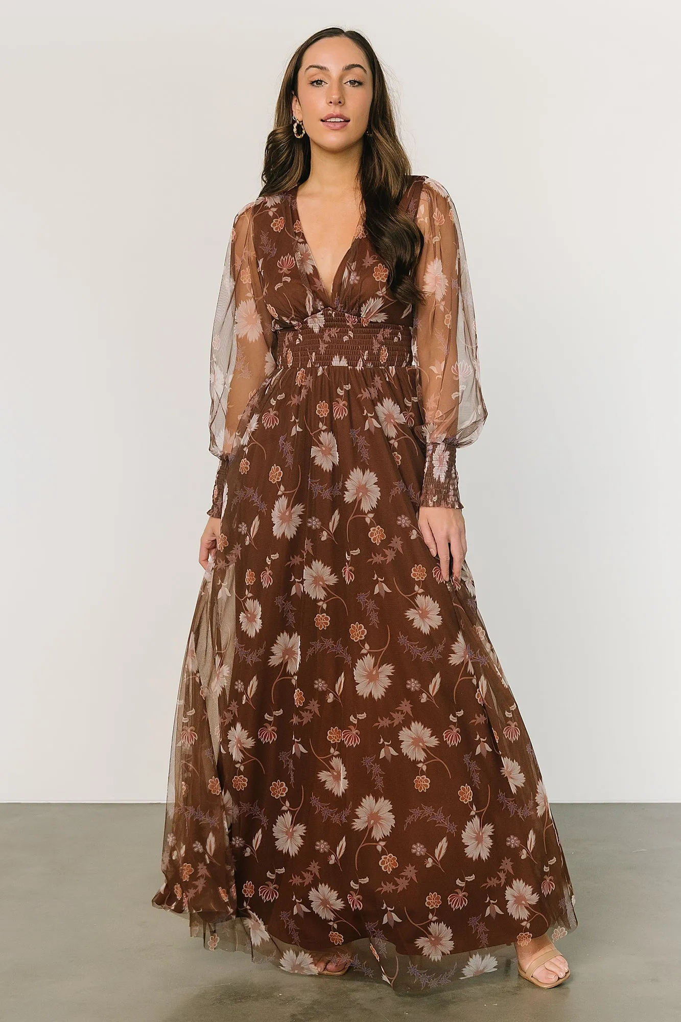 Layla Tulle Maxi Dress | Chestnut Floral sold by Baltic Born product image thumbnail 2