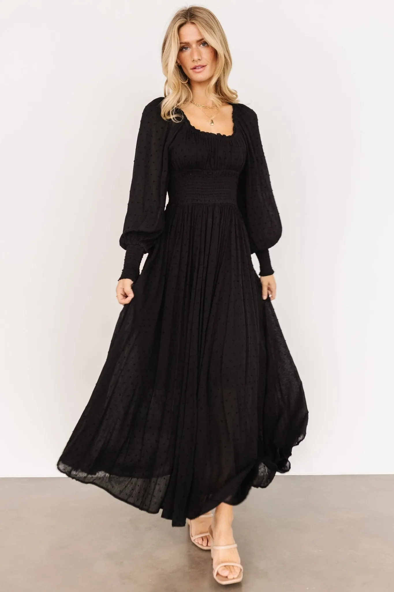 Renata Dot Maxi Dress | Black sold by Baltic Born