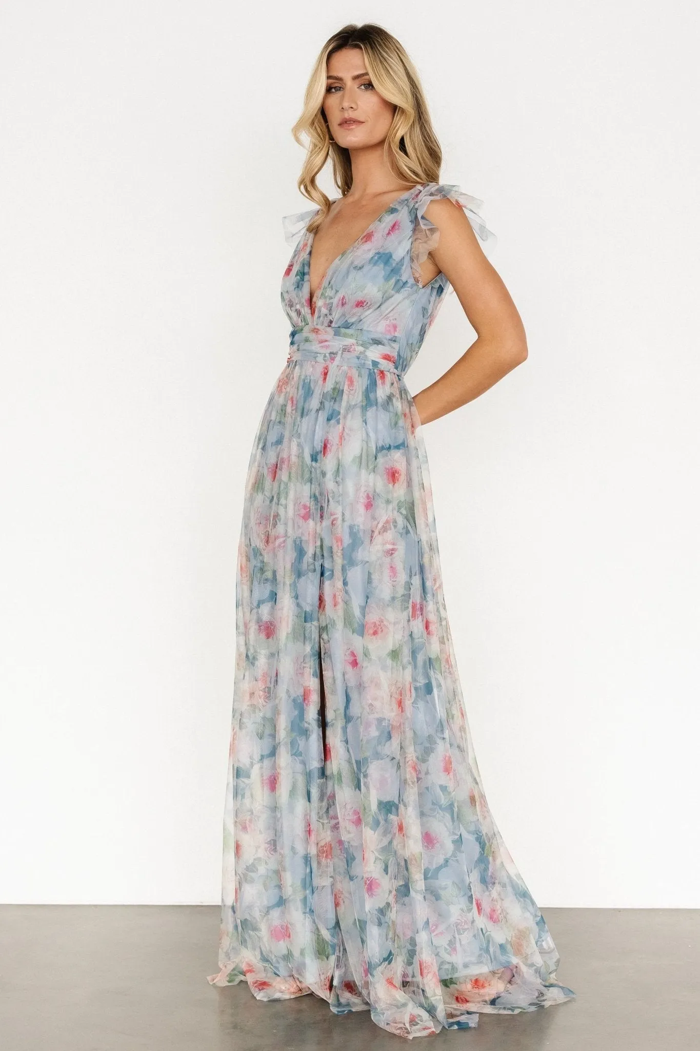Carmine Maxi Dress | Dusty Blue Floral sold by Baltic Born product image thumbnail 3