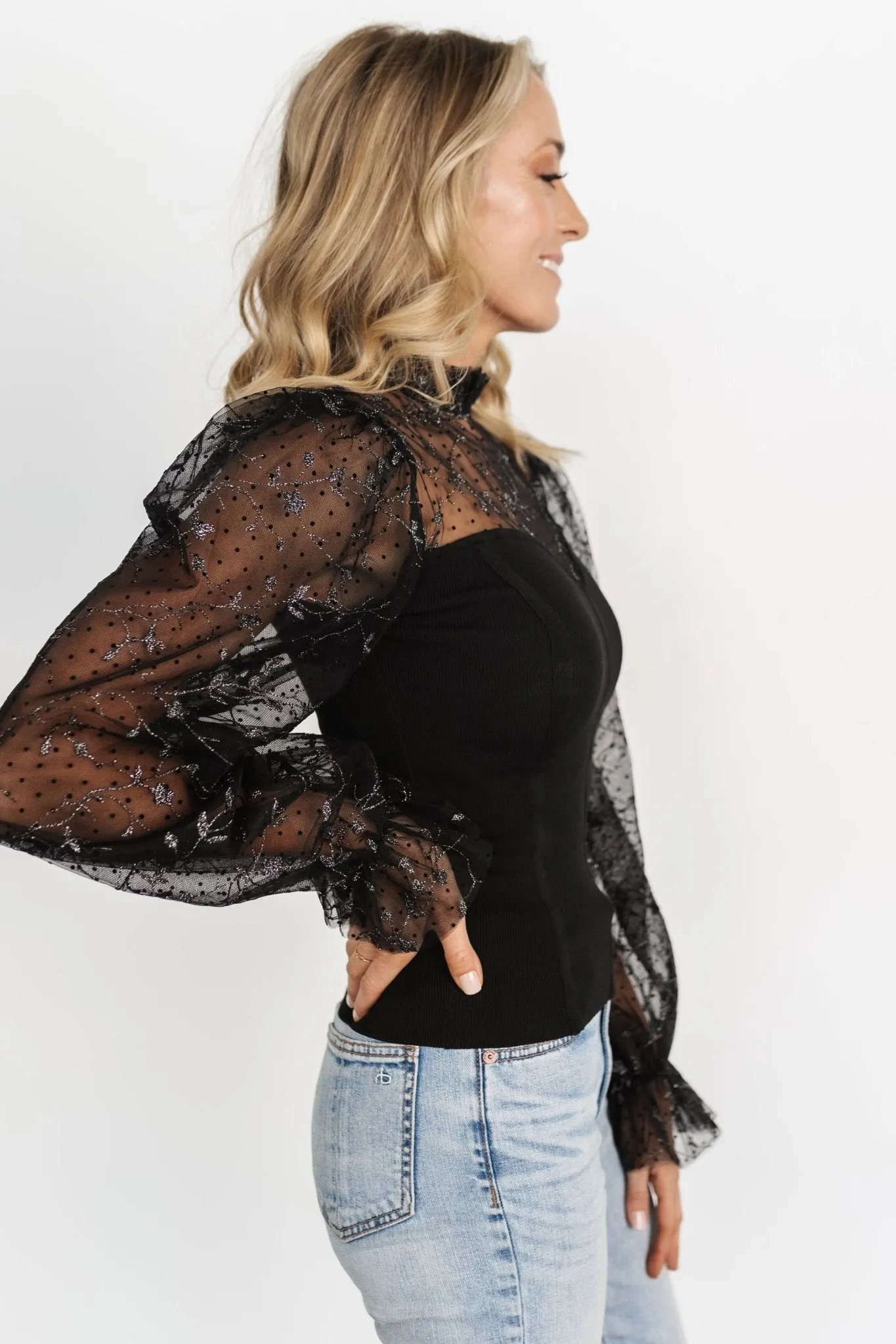 Betsy Shimmer Sleeve Top | Black sold by Baltic Born product image thumbnail 2