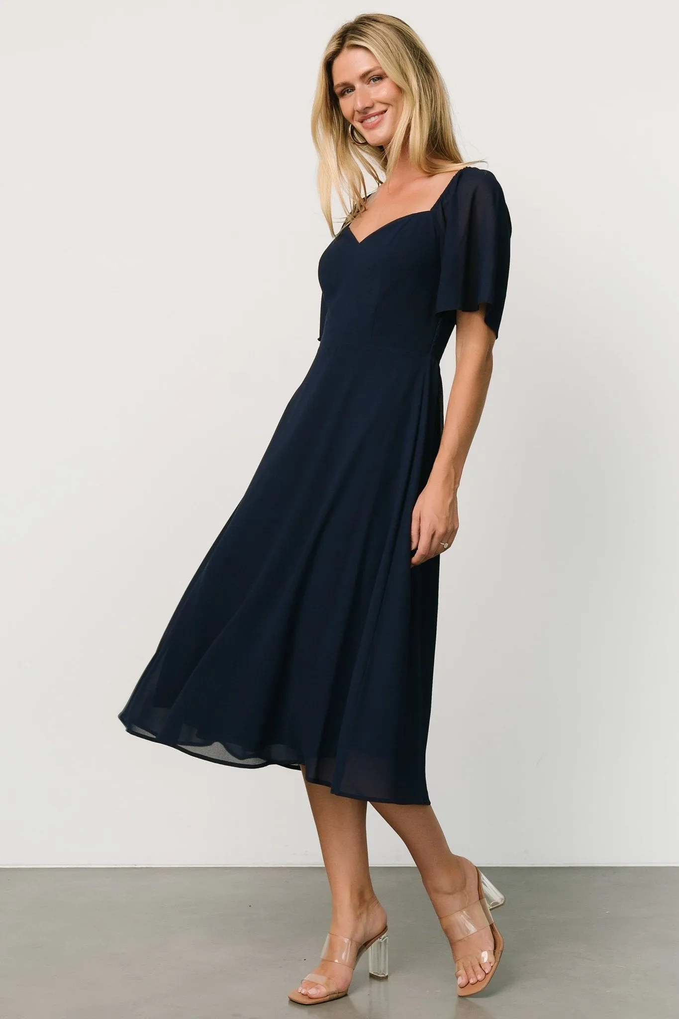Colette Sweetheart Midi Dress | Navy sold by Baltic Born