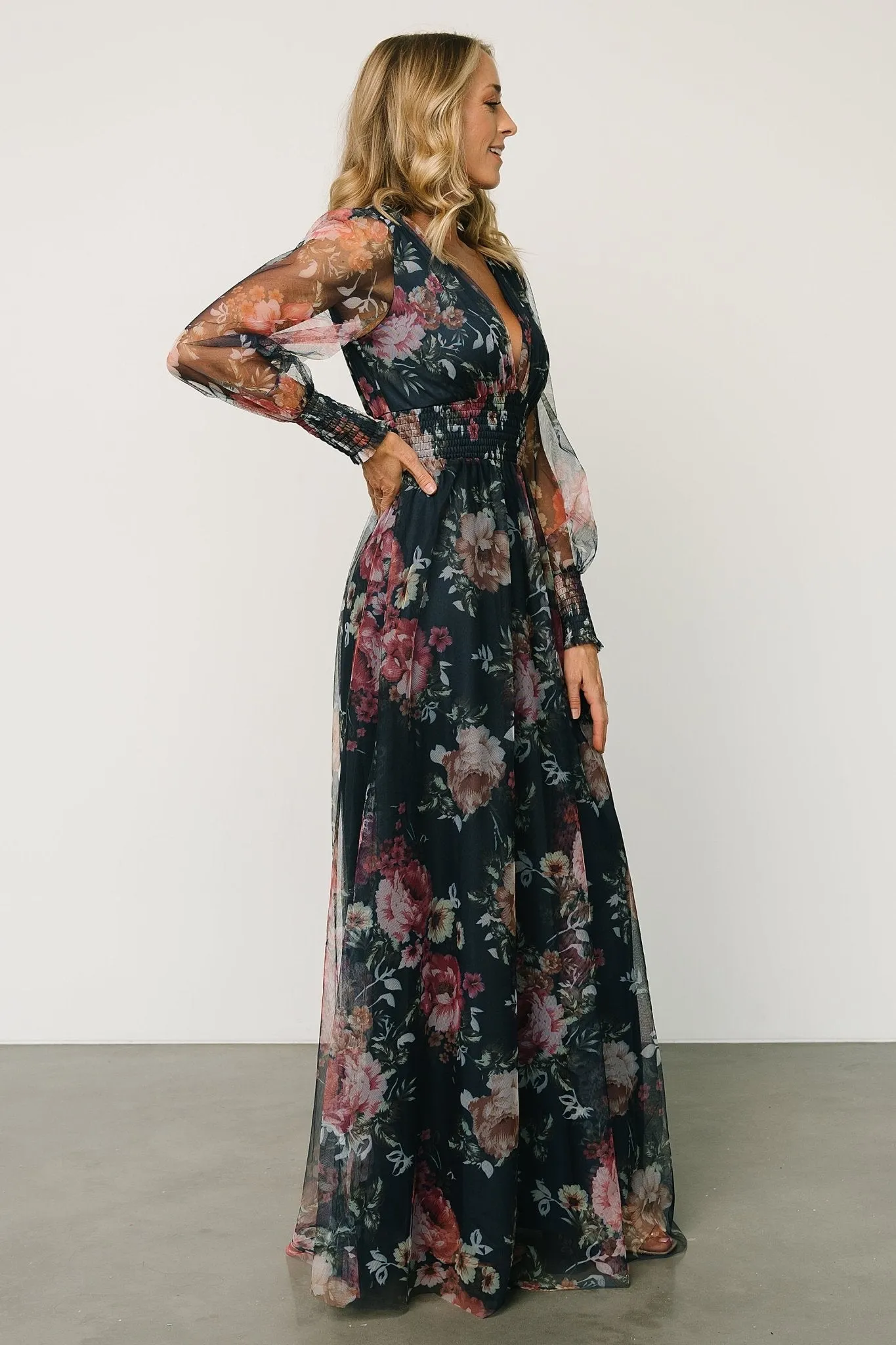 Layla Tulle Maxi Dress | Garden Navy Floral sold by Baltic Born product image thumbnail 2