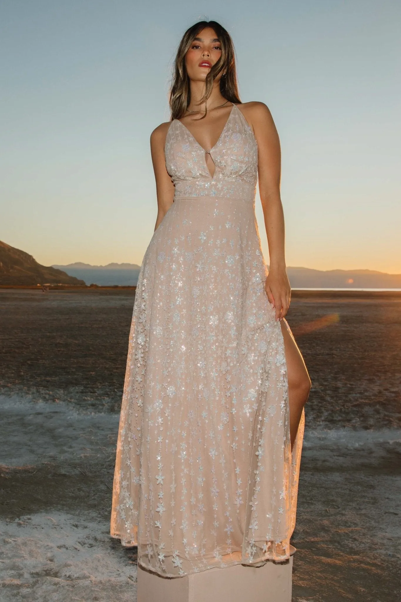 Tiara Sequin Gown | Nude Champagne sold by Baltic Born