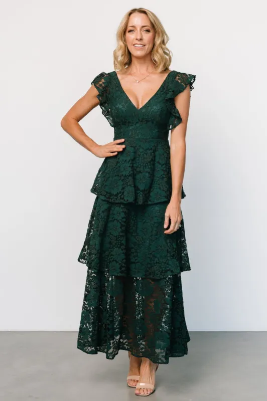 Margot Lace Tiered Maxi Dress | Deep Emerald sold by Baltic Born