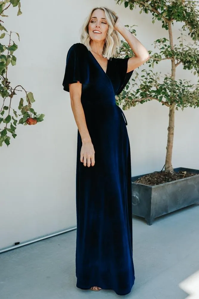 Meghan Velvet Wrap Maxi Dress | Navy sold by Baltic Born product image thumbnail 3