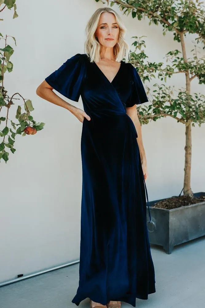 Meghan Velvet Wrap Maxi Dress | Navy sold by Baltic Born product image thumbnail 4