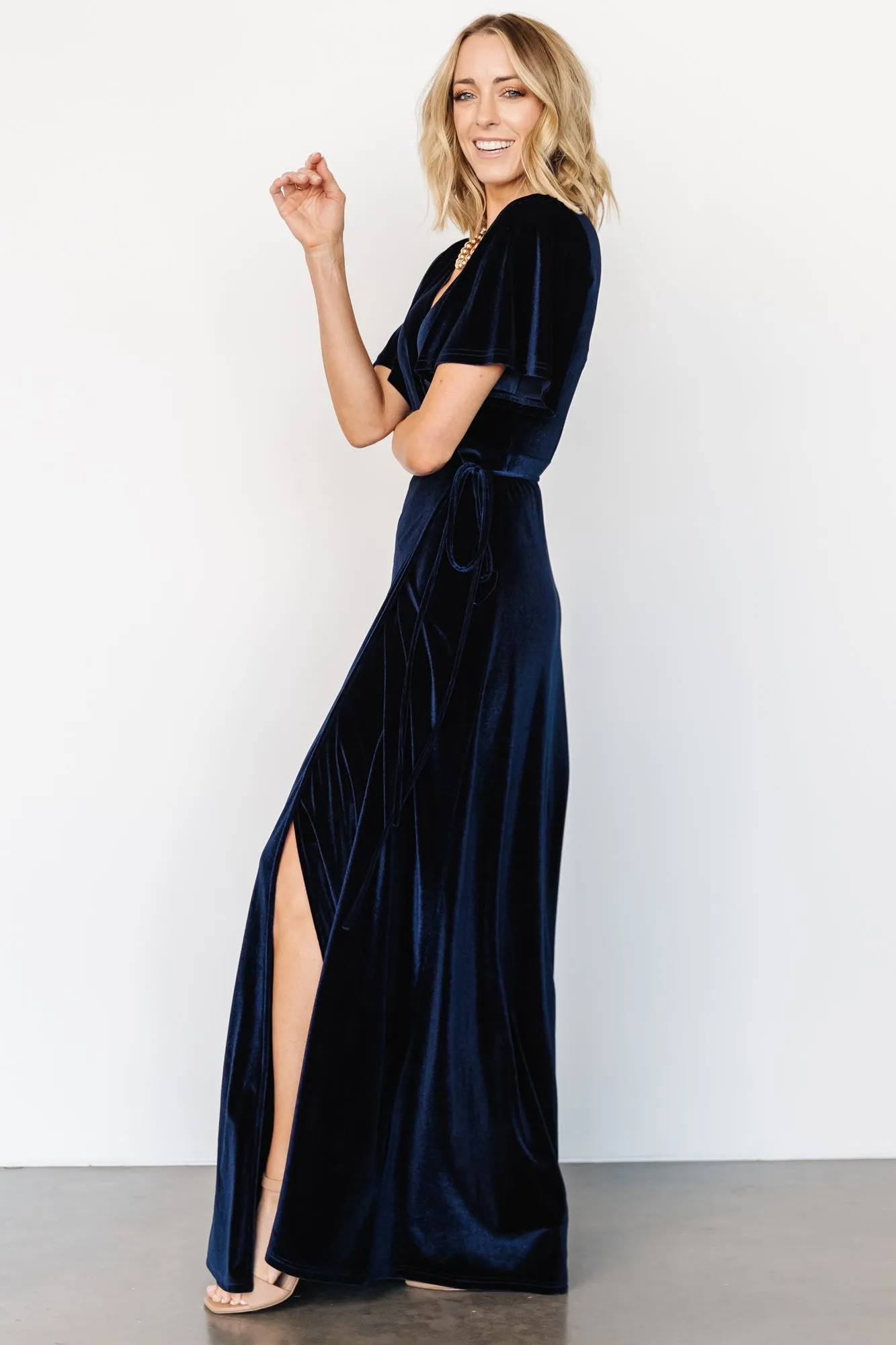 Meghan Velvet Wrap Maxi Dress | Navy sold by Baltic Born product image thumbnail 2
