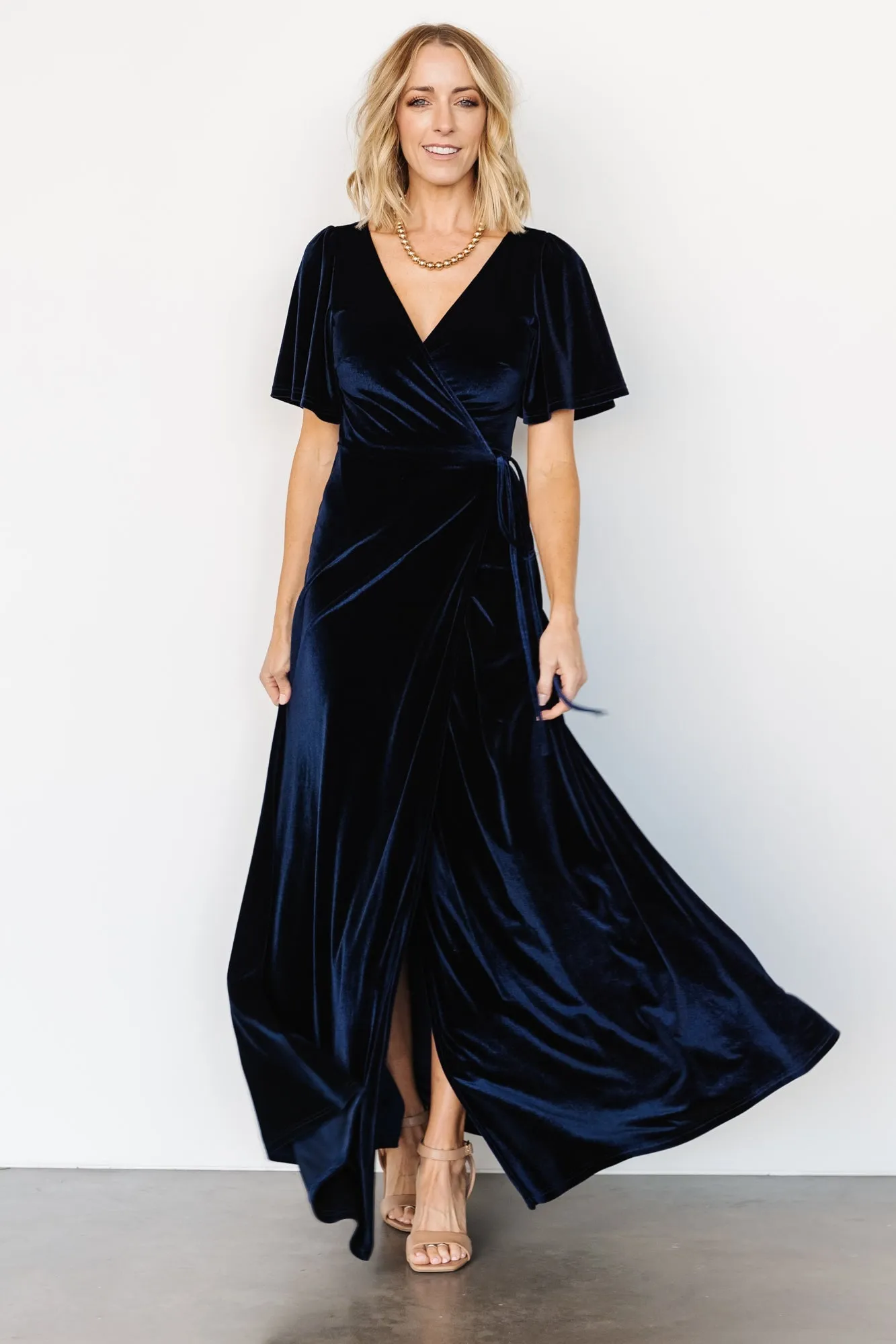 Meghan Velvet Wrap Maxi Dress | Navy sold by Baltic Born product image thumbnail 5