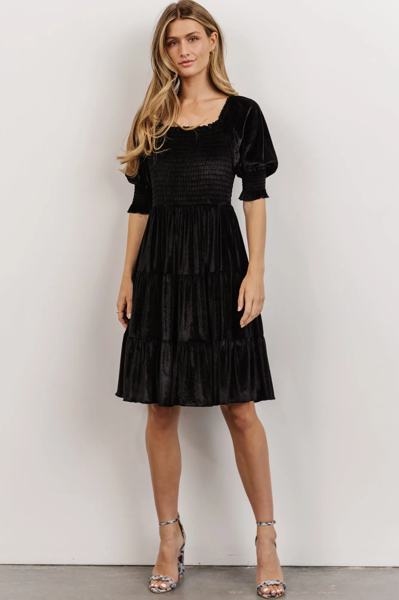 Bliss Smocked Velvet Short Dress | Black sold by Baltic Born