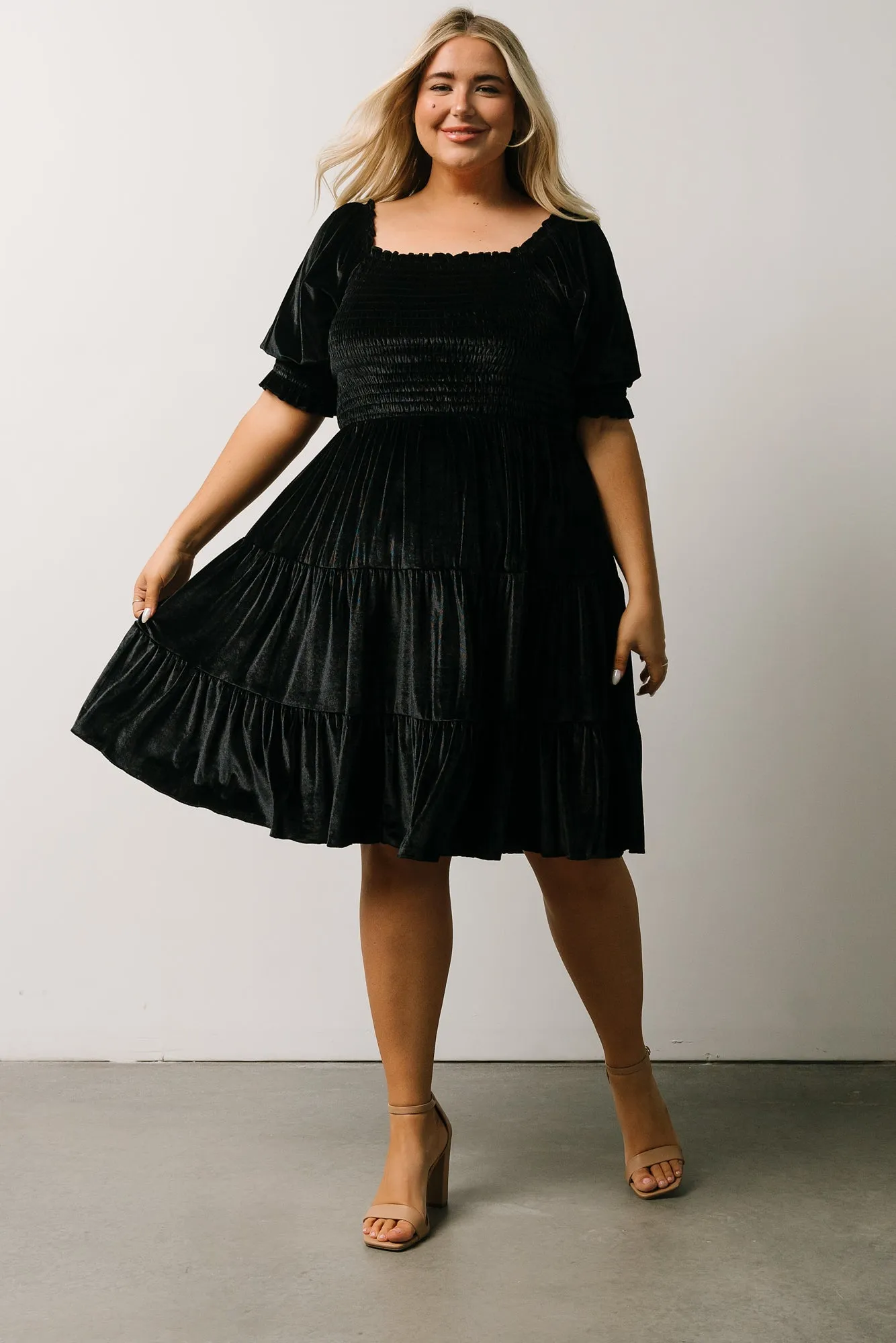 Bliss Smocked Velvet Short Dress | Black sold by Baltic Born product image thumbnail 2