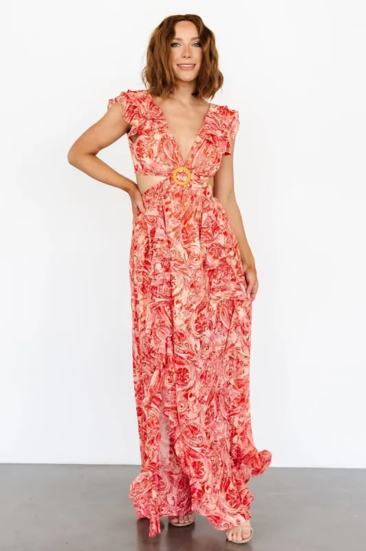 Amoura Cut Out Maxi Dress | Red Print sold by Baltic Born