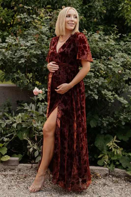Uma Velvet Maxi Dress | Copper Floral sold by Baltic Born
