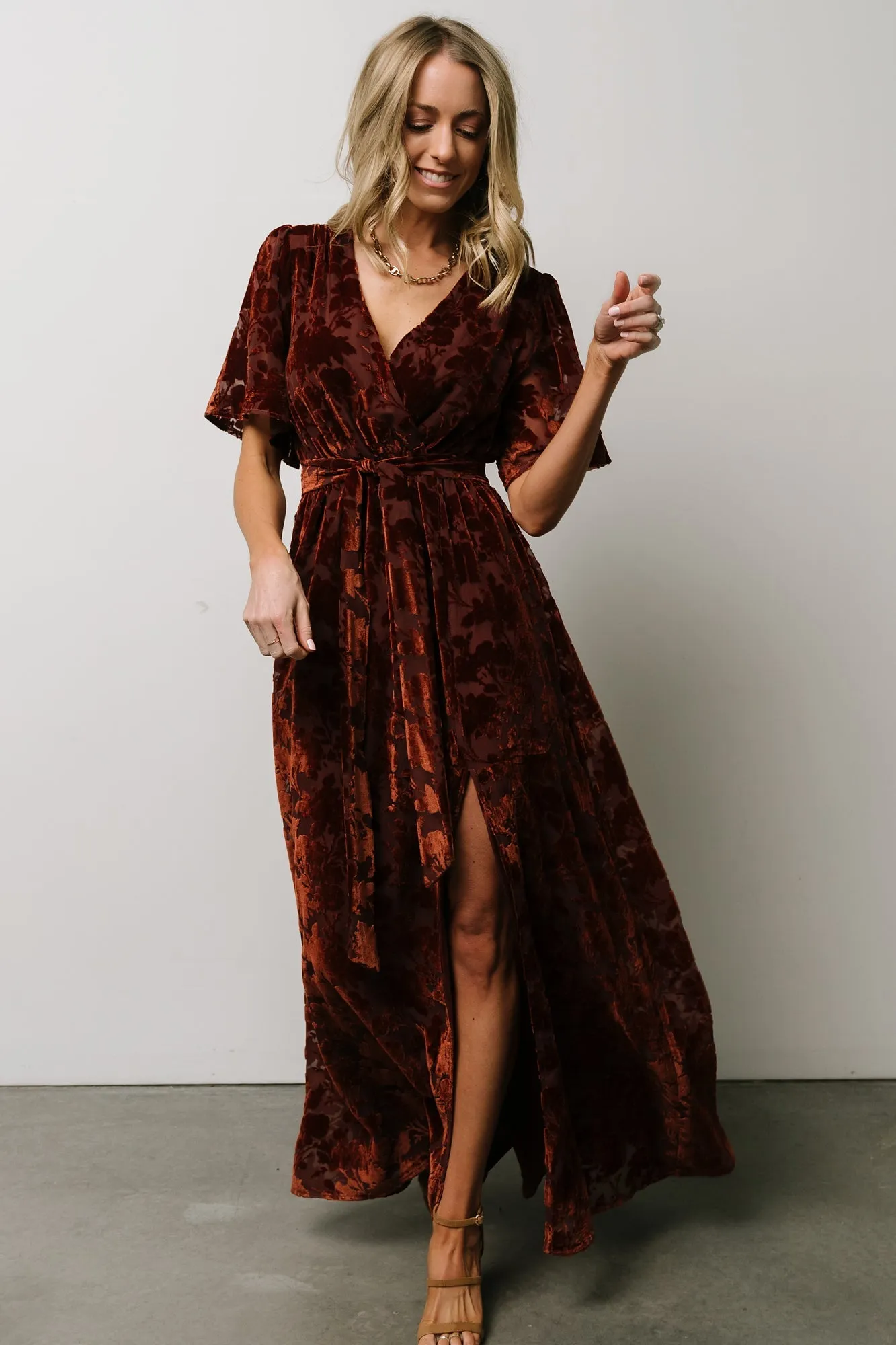 Uma Velvet Maxi Dress | Copper Floral sold by Baltic Born product image thumbnail 5
