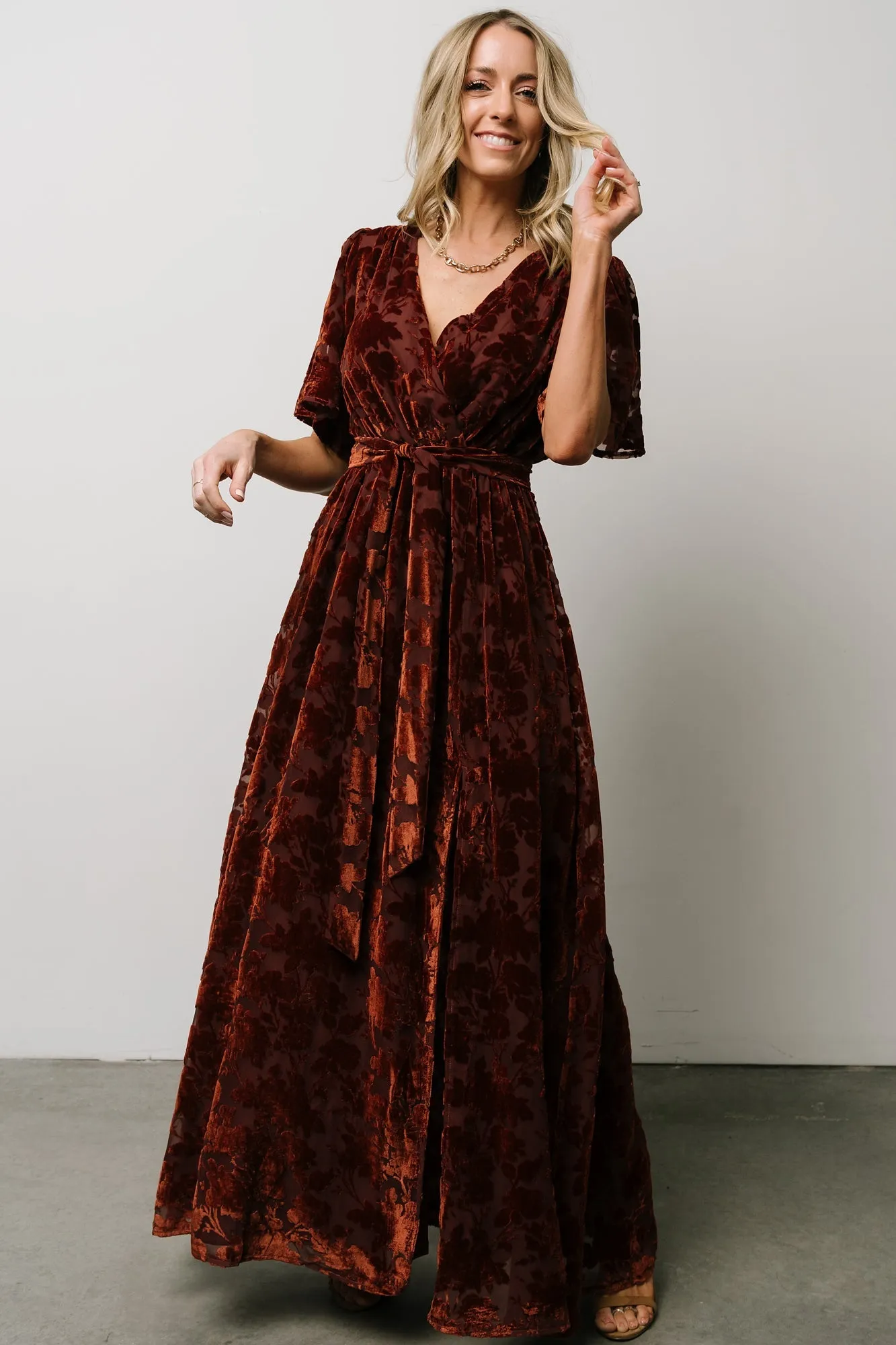 Uma Velvet Maxi Dress | Copper Floral sold by Baltic Born product image thumbnail 3