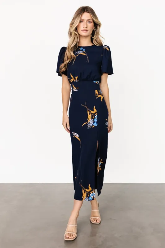 Eleanor Midi Dress | Navy Blue Floral sold by Baltic Born