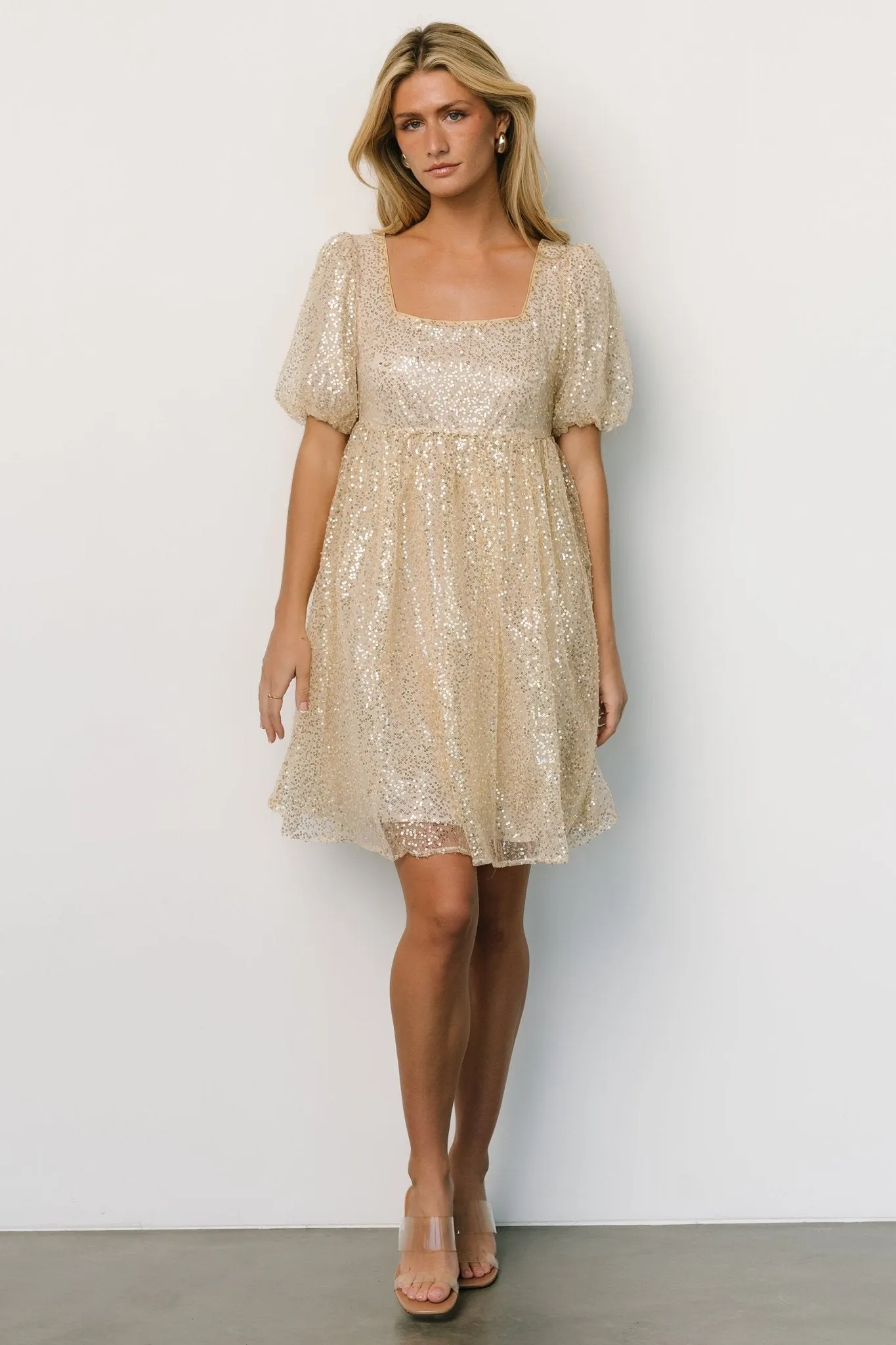 Joy Sequin Pearl Short Dress | Gold sold by Baltic Born