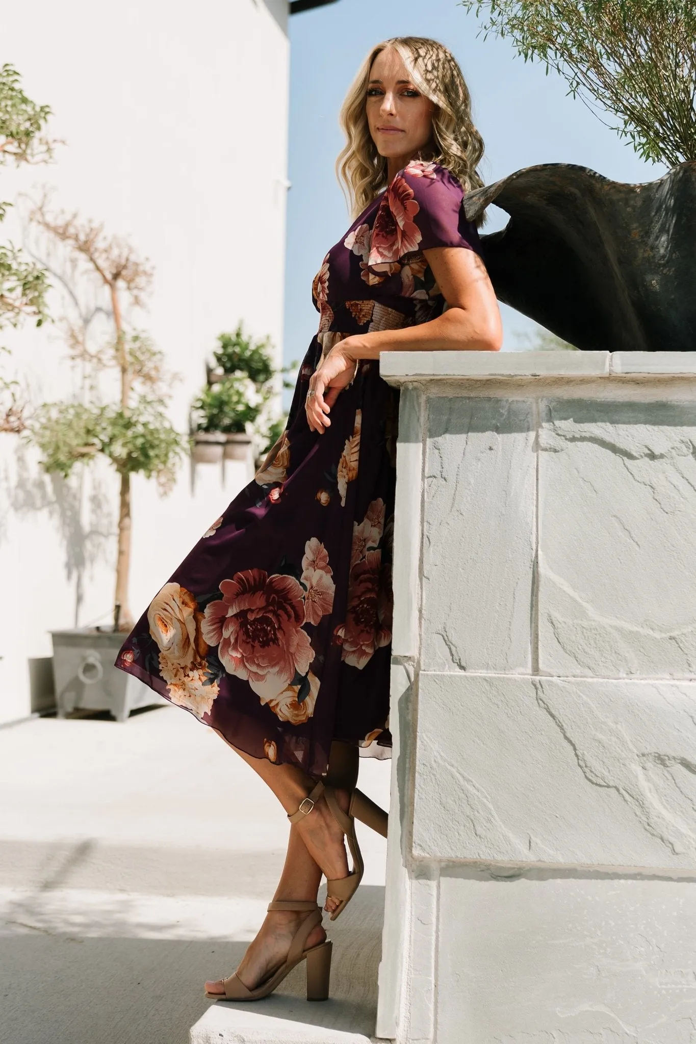 Sarah Smocked Midi Dress | Eggplant Floral sold by Baltic Born product image thumbnail 3