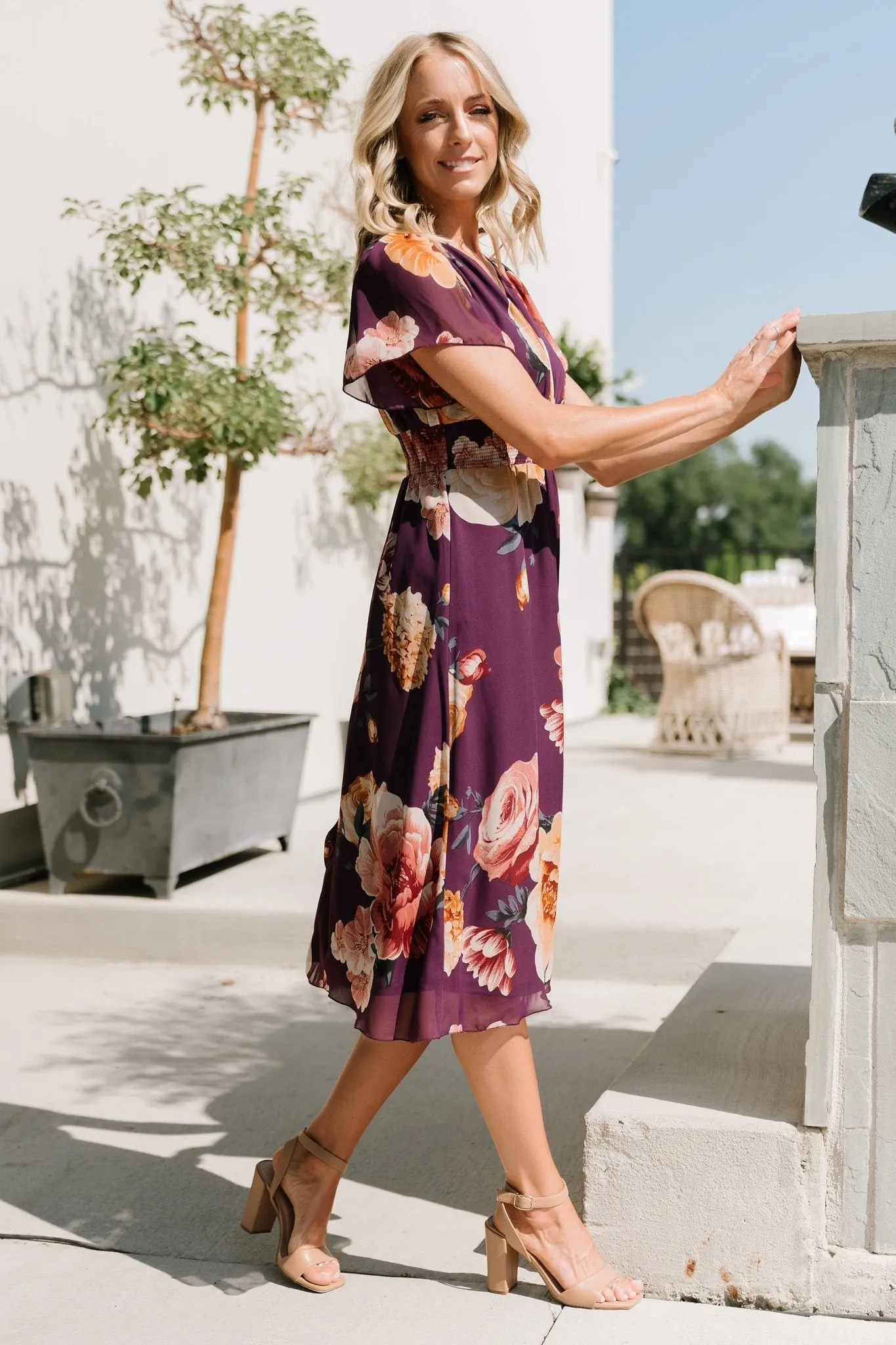 Sarah Smocked Midi Dress | Eggplant Floral sold by Baltic Born product image thumbnail 5