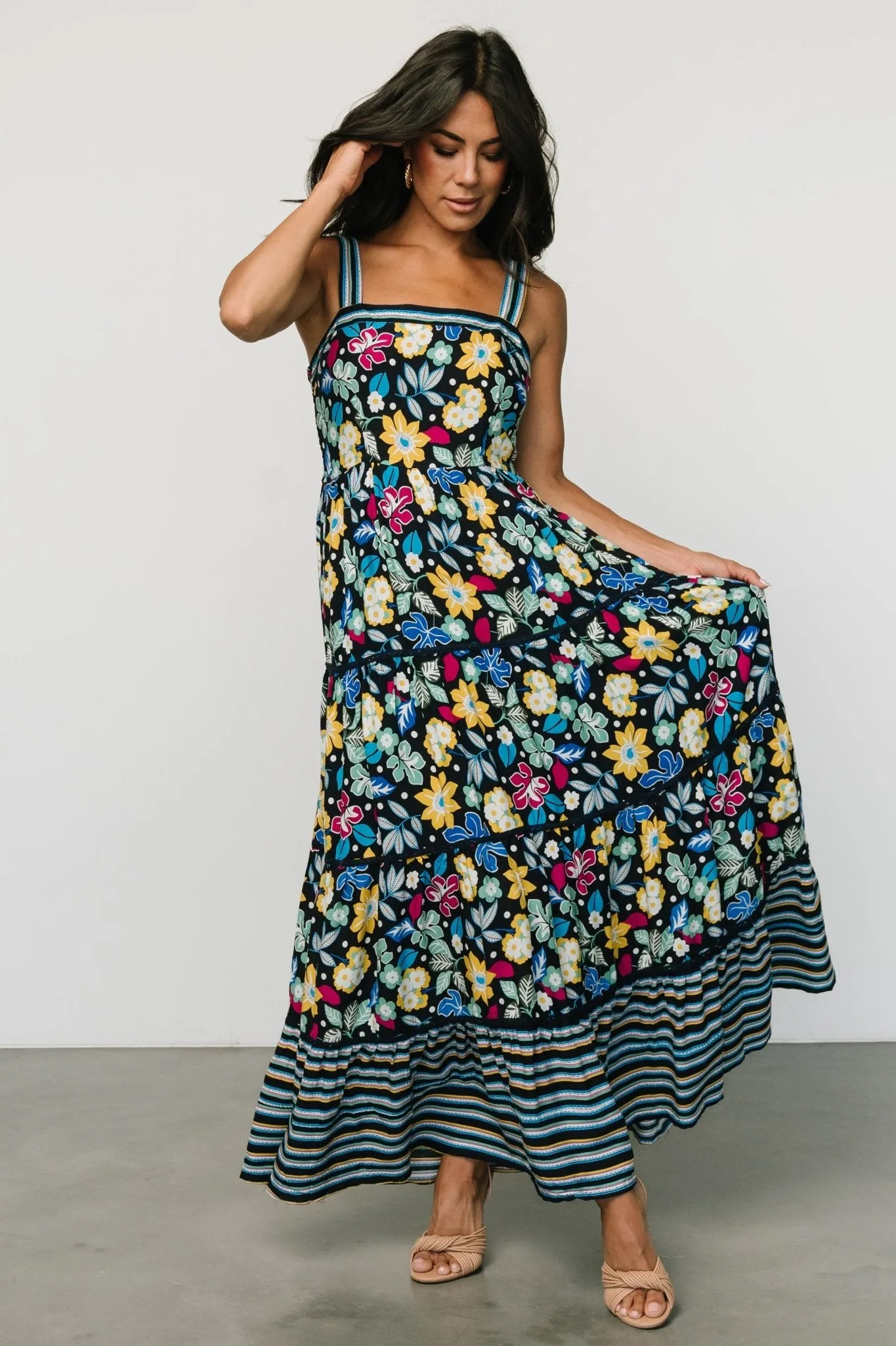 Lucia Tank Maxi Dress | Black Multi Print sold by Baltic Born product image thumbnail 4