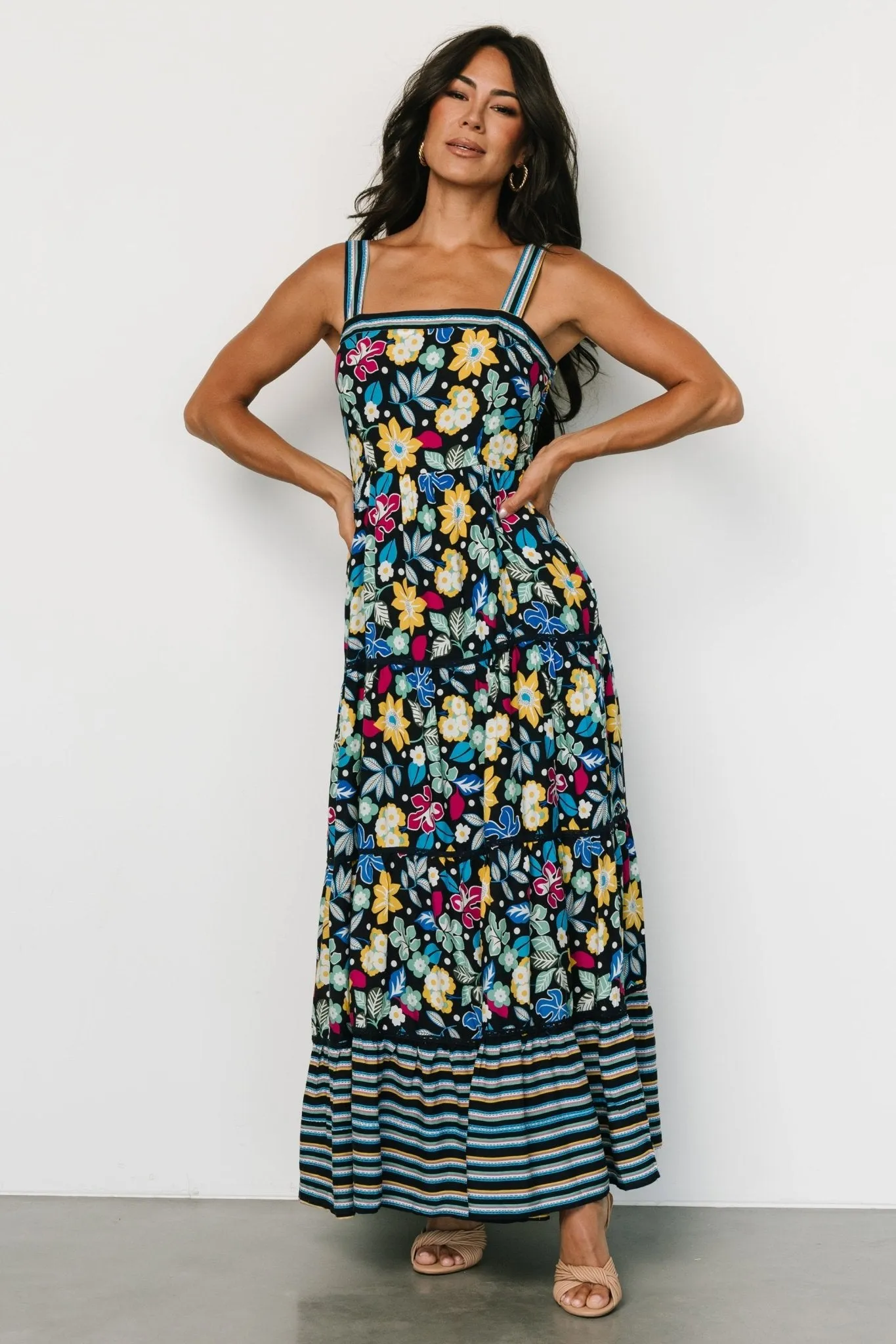Lucia Tank Maxi Dress | Black Multi Print sold by Baltic Born