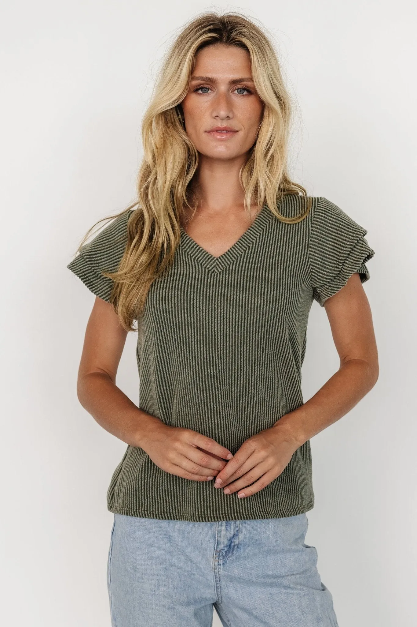 Lianna Ribbed Top | Olive sold by Baltic Born