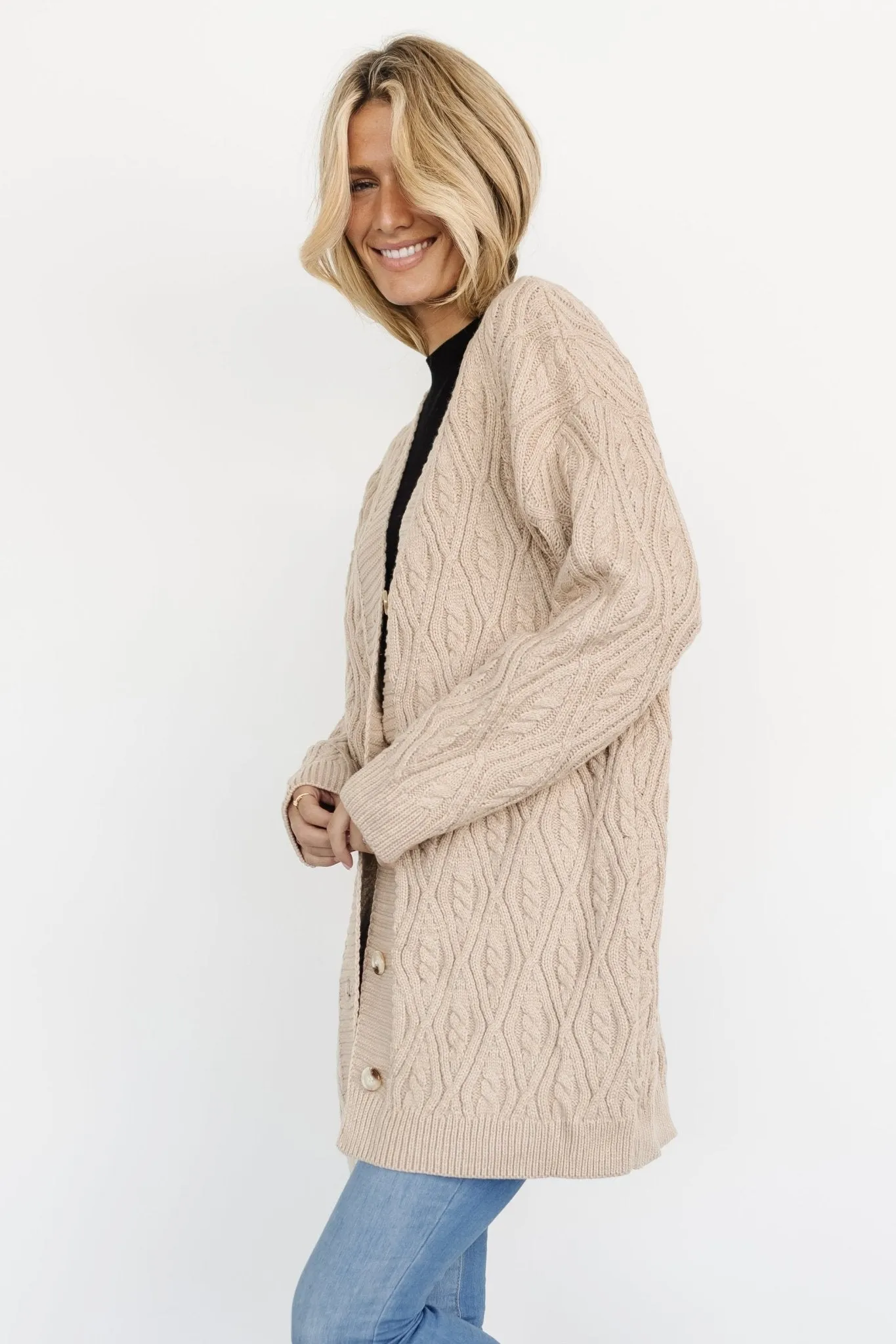 Richey Cable Knit Cardigan | Taupe sold by Baltic Born product image thumbnail 2