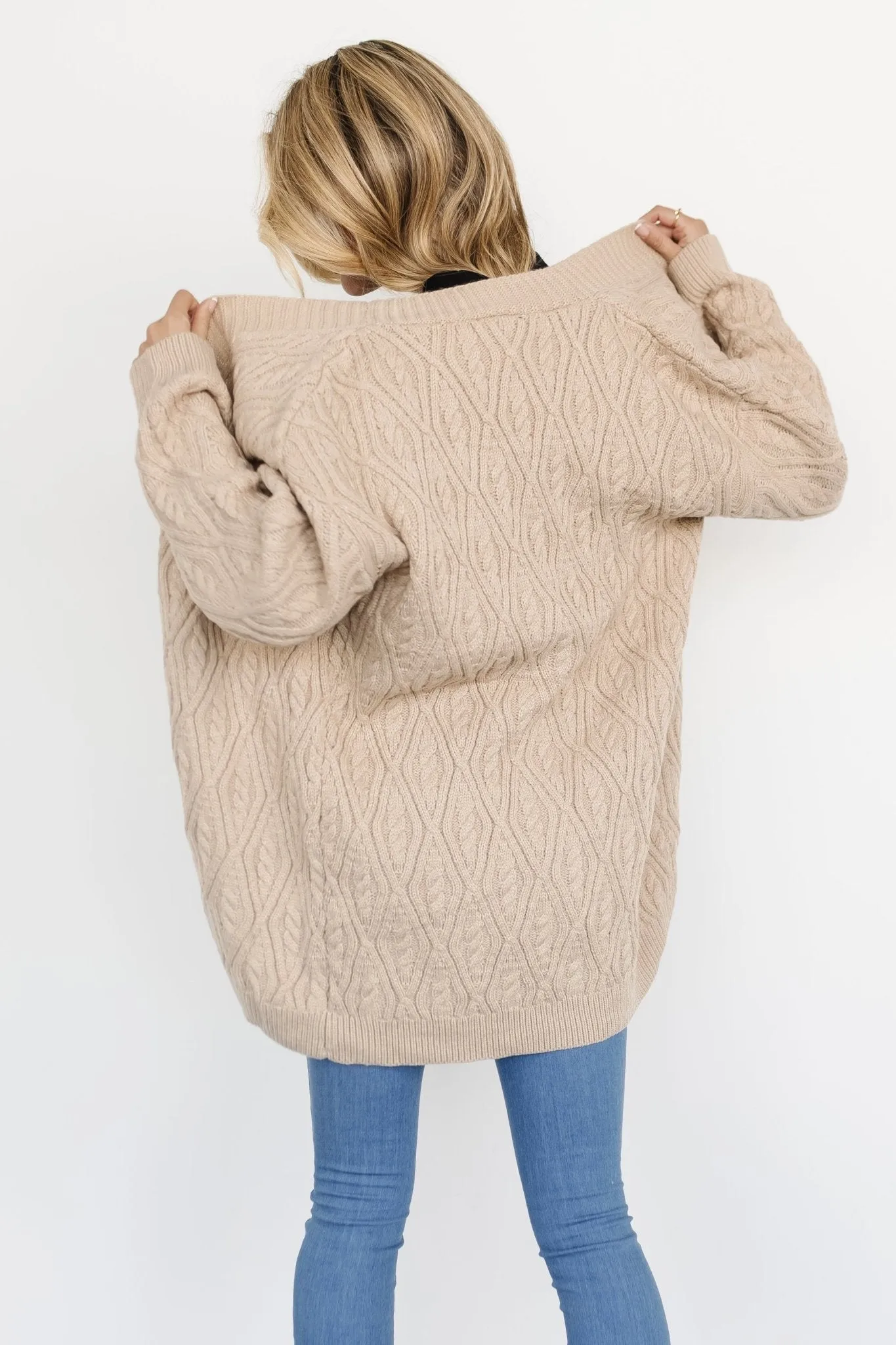 Richey Cable Knit Cardigan | Taupe sold by Baltic Born product image thumbnail 3