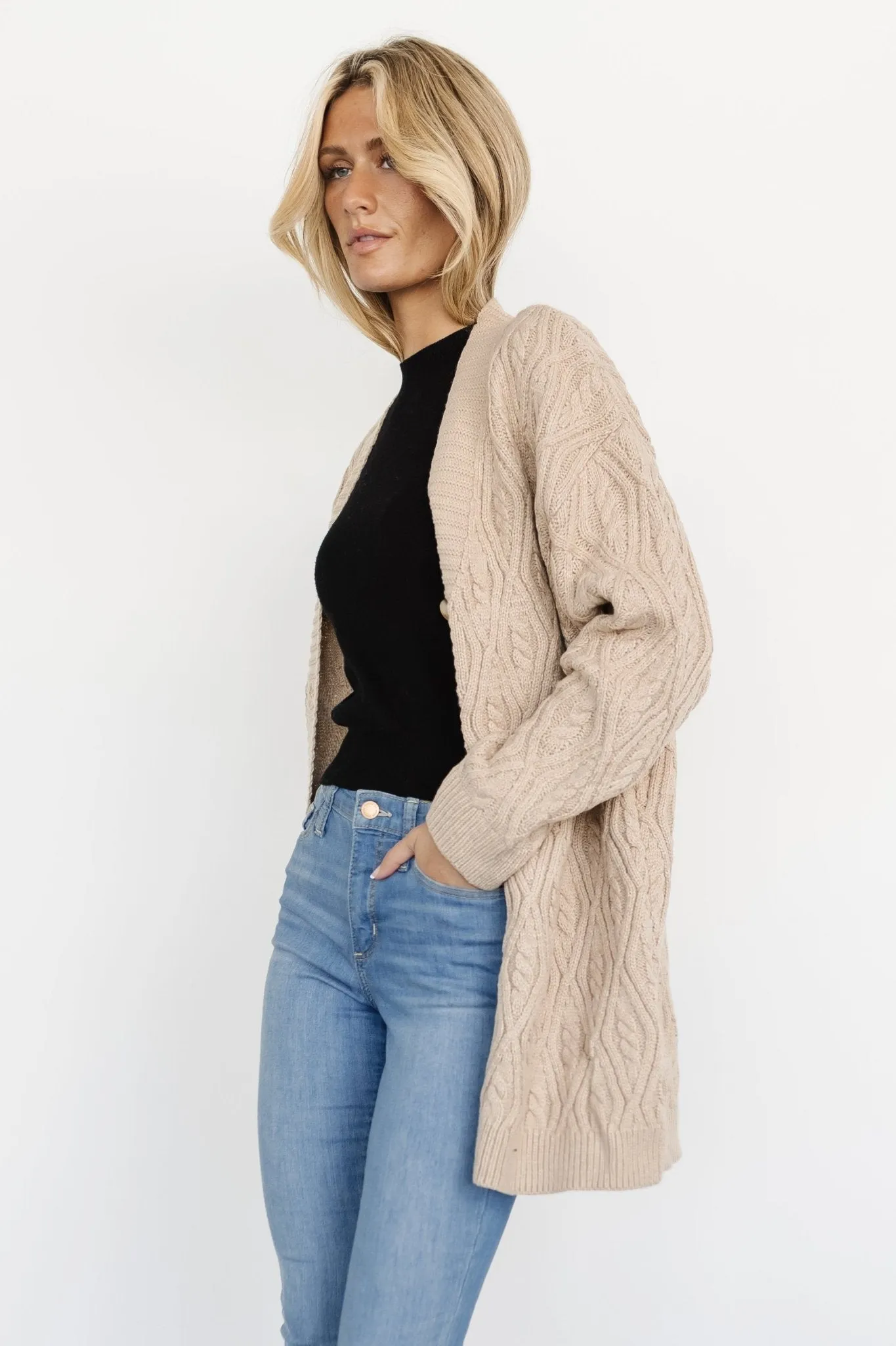 Richey Cable Knit Cardigan | Taupe sold by Baltic Born product image thumbnail 4