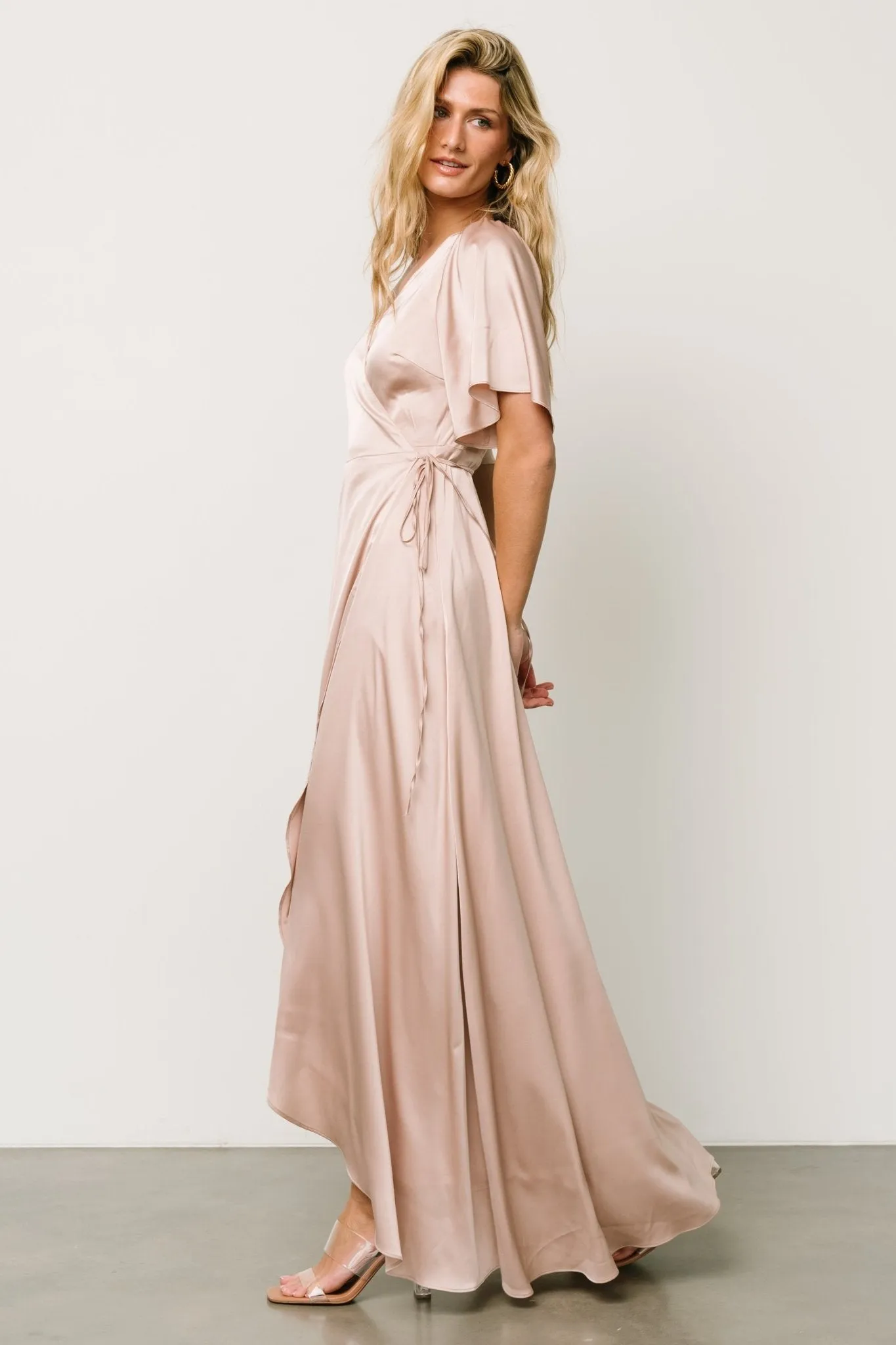 Vara Satin Maxi Wrap Dress | Champagne sold by Baltic Born product image thumbnail 4