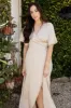 Vara Satin Maxi Wrap Dress | Champagne sold by Baltic Born