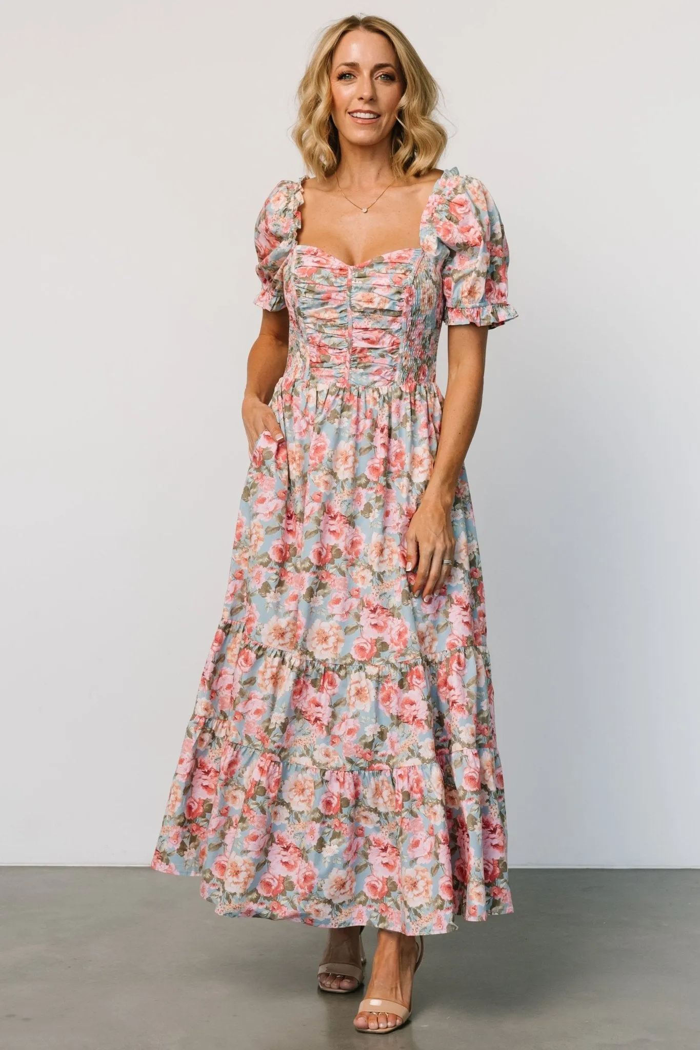 Tiana Maxi Dress | Vintage Blue + Pink Floral sold by Baltic Born product image thumbnail 5