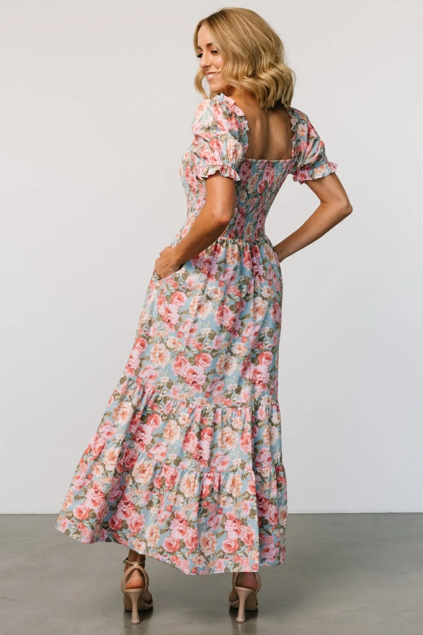 Tiana Maxi Dress | Vintage Blue + Pink Floral sold by Baltic Born product image thumbnail 4