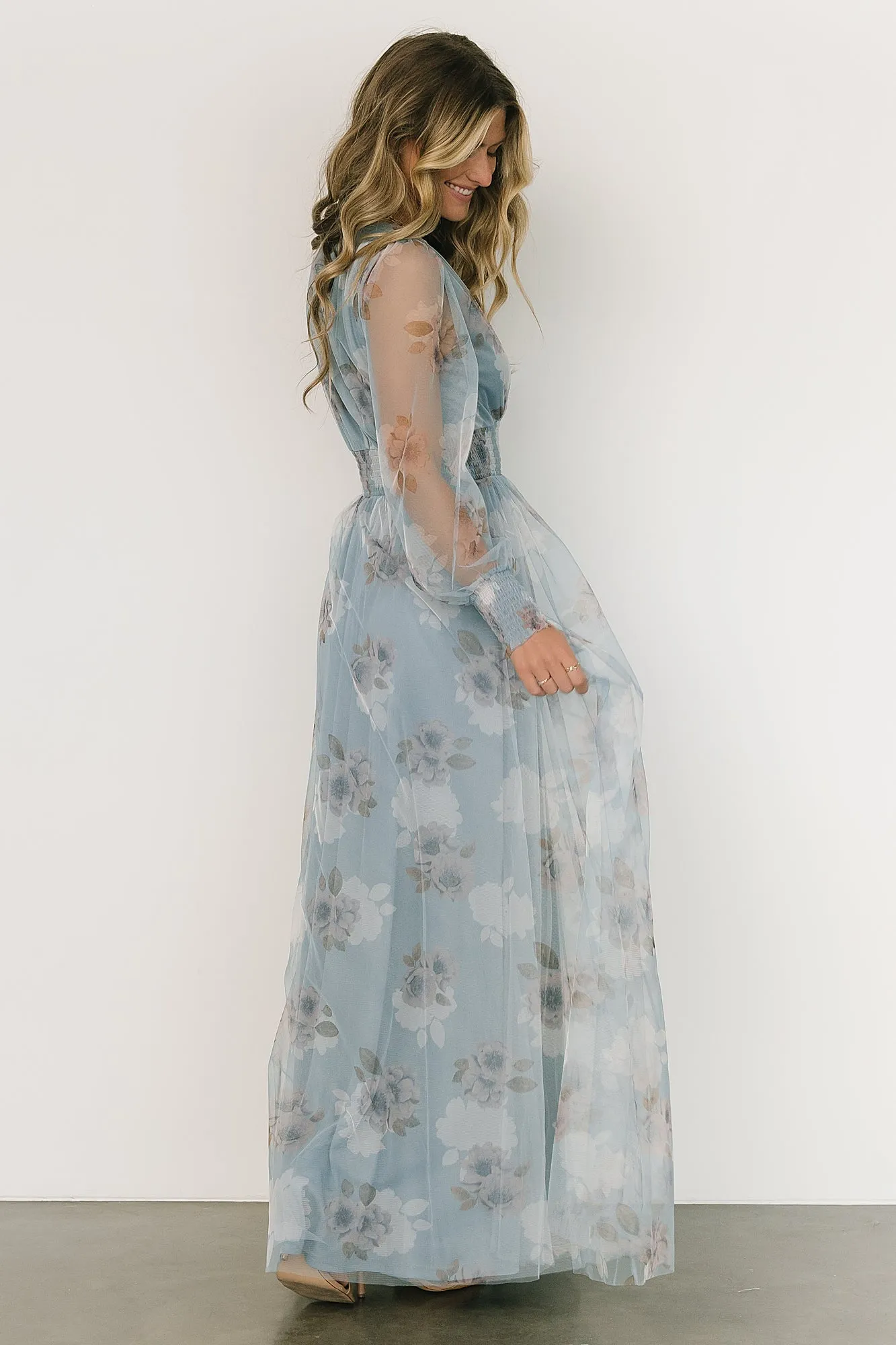 Layla Tulle Maxi Dress | Light Blue Floral sold by Baltic Born product image thumbnail 3